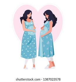couple of beautiful pregnancy women in heart