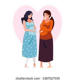 couple of beautiful pregnancy women in heart