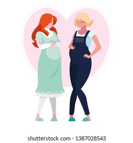 couple of beautiful pregnancy women in heart