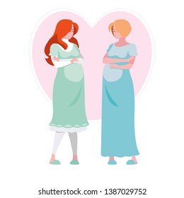 couple of beautiful pregnancy women in heart