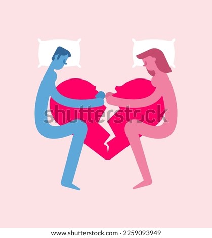 Couple in bed with broken heart. Resentment and breakup.