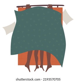Couple in bed having regular passionate sex. African American male and female lovers. Healthy sexual life under blanket. Desire, intimacy, relationship concept. Orgasm flat vector illustration.
