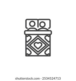 Icono de línea de cama de pareja. signo de estilo lineal para el concepto móvil y el Diseño web. Pareja durmiendo en el icono del Vector del contorno de la cama. Símbolo, ilustración del logotipo. Gráficos de Vector