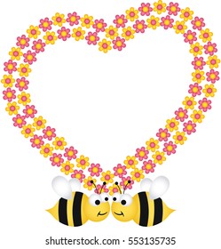 Couple bees with flower heart frame