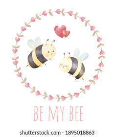 couple of bees in love, cute valentine's day card, illustration