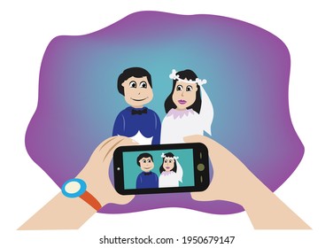 Couple being photographed using a smartphone. 