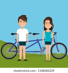 couple with bicycle in the landscape