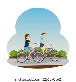 couple in bicycle traveling on the road