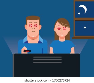 Couple Binge Watching Streaming Tv Late At Night