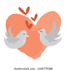 Couple of Bird flying and love each other. Valentine Icon with love shape and scratch style in vector style. Vector Illustration