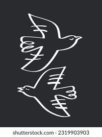 Couple of bird in love. One continuous line drawing, two flying dove birds. Vector illustration, Good for poster, logo, emblem, and banner.
