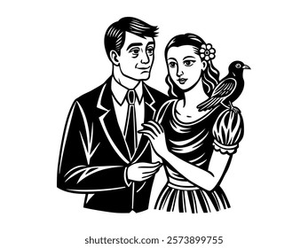 A couple with a bird silhouette
