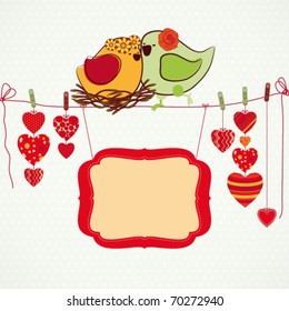 Couple of birdies, hearts on the clothespin and a banner for your text.