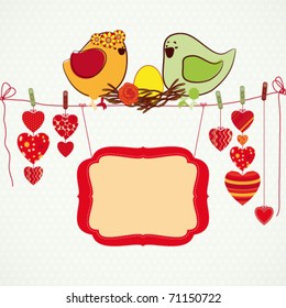 Couple of birdies, hearts on the clothespin and a banner for your text.