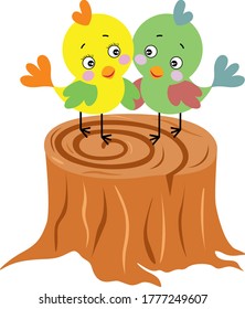 Couple of birdies on tree trunk