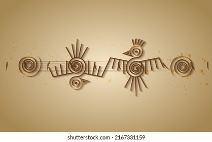 couple of birds Aztec frame sign isolated ancient religion symbol. Vector Maya fantastic animal gold icon. American culture totem, tribal ethnic mascot. Mexico history pattern, indian or peruvian bird