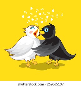 Couple of Birds. Black Bird Kissed White Bird