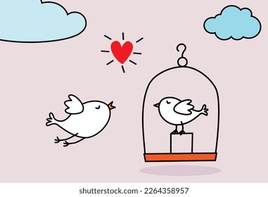 Couple birds, Collection of cute hand drawn bird doodles. vector set on paper background