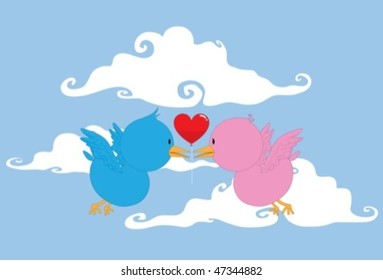 couple of birds kissing in the sky