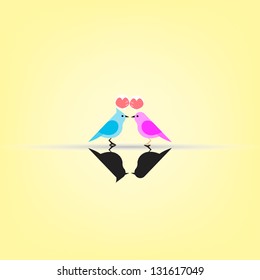 Couple of birds in love of Background. Vector illustration Yellow