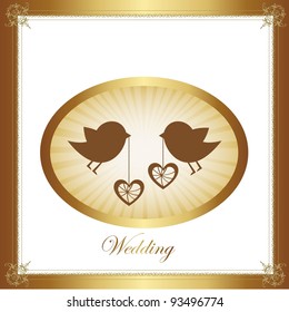 Couple of birds in love, gold illustration, vector graphic