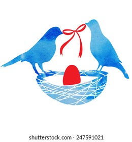 couple birds in a nest with eggs
