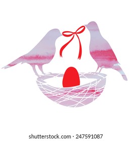 couple birds in a nest with eggs