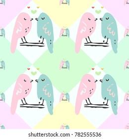 A couple of birds seamless pattern. Soft color vector backround. 