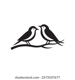 Couple Birds Silhouette on Branch Vector Birds in love illustration 