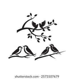 Couple Birds Silhouette on Branch Vector Birds in love illustration 