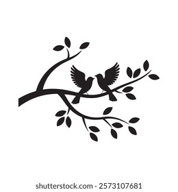 Couple Birds Silhouette on Branch Vector Birds in love illustration 