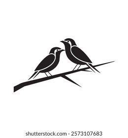 Couple Birds Silhouette on Branch Vector Birds in love illustration 