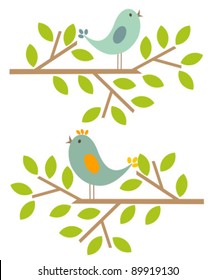 Couple of birds singing spring song. Vector illustration