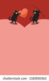 Couple of black cat catch a red heart illustration.