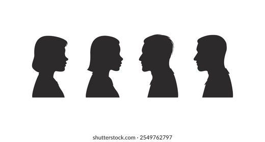 Paar schwarze Silhouette Illustration. Paar Gesicht Profil Mann und Frau Illustration
Schwarze Paarsilhouette Illustration: Mann und Frau Profilkunst für romantische und kreative Designs