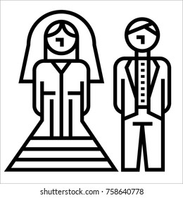 Couple black & white line art icon
