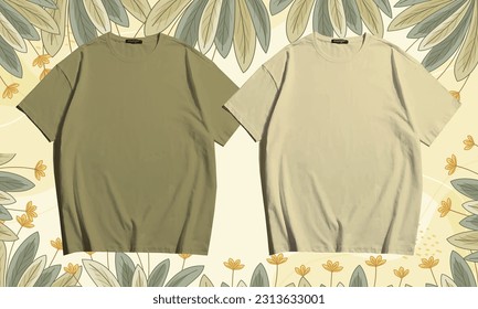 A couple of blank colourful olive and cream colour t shirt and mockup design with abstract and asethetic background to showcage your design