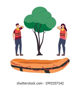 couple and boat with tree
