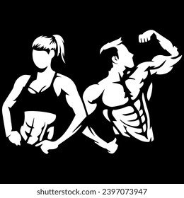 couple bodybuilder logo design vector