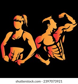 couple bodybuilding logo design vector