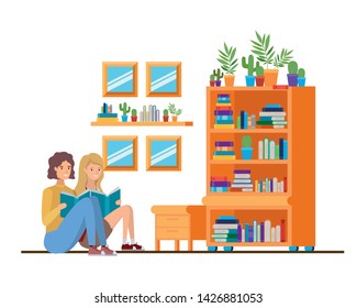 couple with book in hands in living room