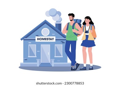 A couple booking a homestay to experience local life