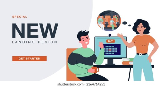 Couple booking tickets for movie via online app. Selection of seats for film by people flat vector illustration. Entertainment, cinema theatre concept for banner, website design or landing web page