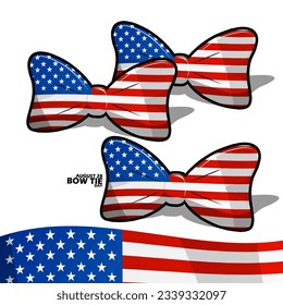 Couple of bow ties with American Flag decoration, with bold text on a white background to commemorate National Bow Tie Day on August 28