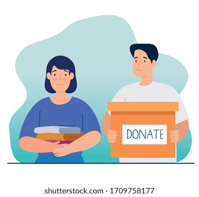 couple with box of charity donation vector illustration design