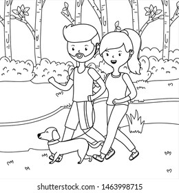 Couple of boy and girl with dog design