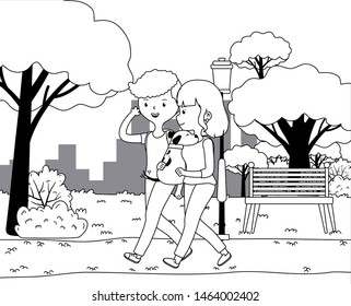 Couple of boy and girl with dog design