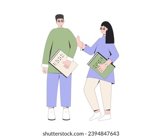 Couple with braille book. Vector illustration