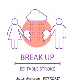 Couple break up concept icon. Relationships breakdown idea thin line illustration. Vector isolated outline drawing. Editable stroke