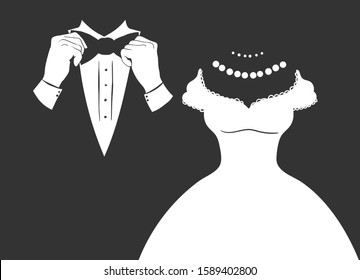 Couple bride and groom. Silhouettes isolated.
